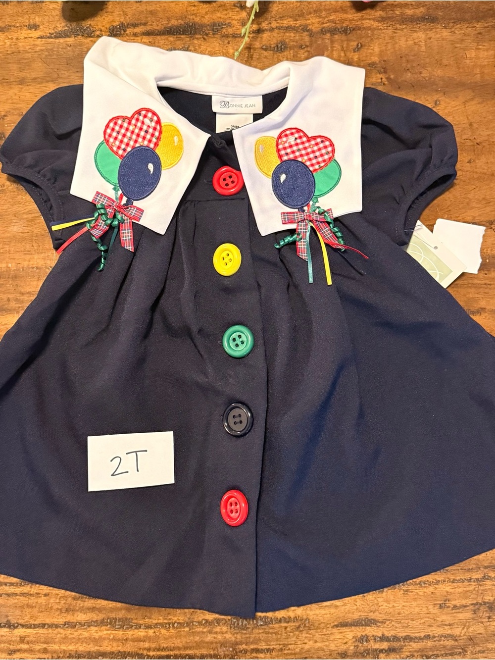 Bonnie Jean Navy Dress with White Collar and Balloon Appliques